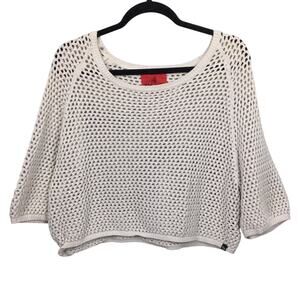 Volcom Boho Festival Open-knit Mesh Surf Cream Casual Retro Cropped Sweater M